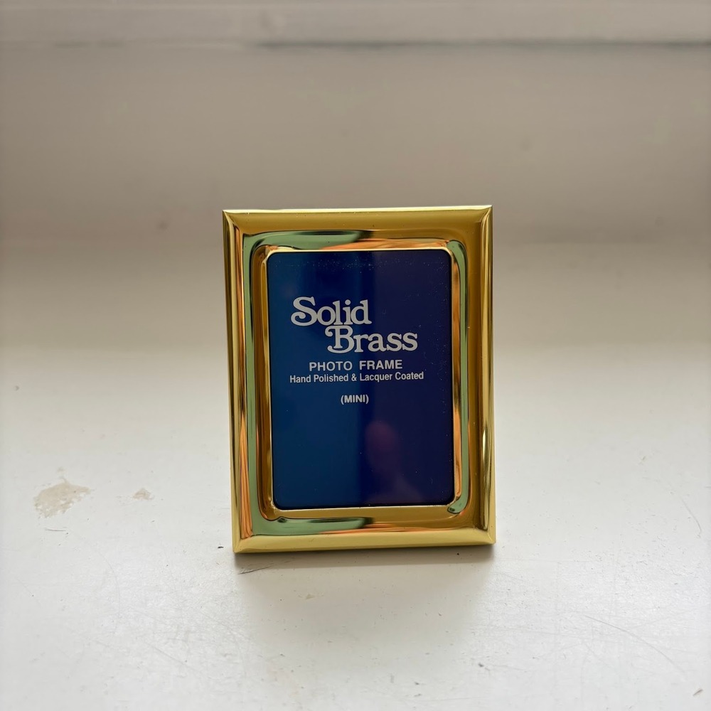 Vintage Solid Brass Mini Photo Frame Hand Polished Lacquer Coated 2.25x3 Inch